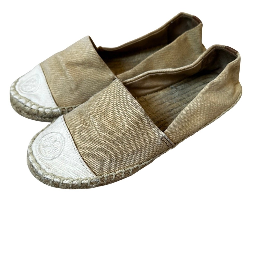 Tory‎ Burch beige cream canvas cap toe espadrille flats SIZE 6.5